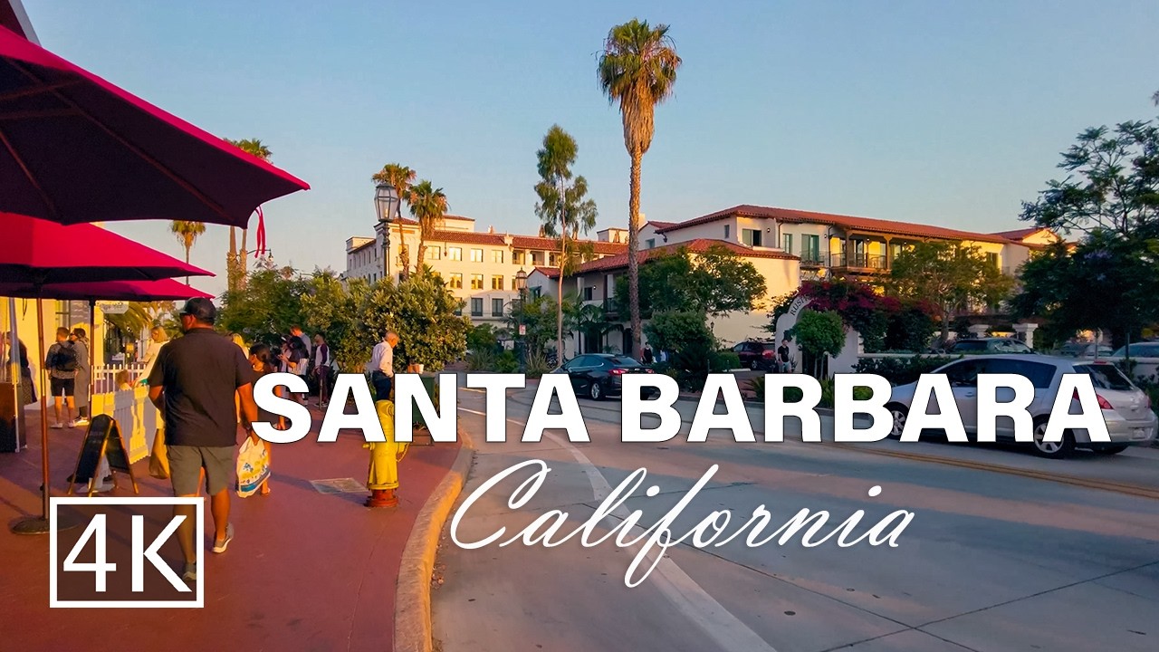 [4K]Santa Barbara Sunset Walk from State St to Stearns Wharf, California