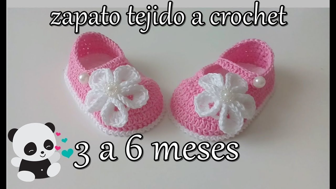 zapatito tejido a crochet -diseño- flor kanzashir -3 a 6 meses