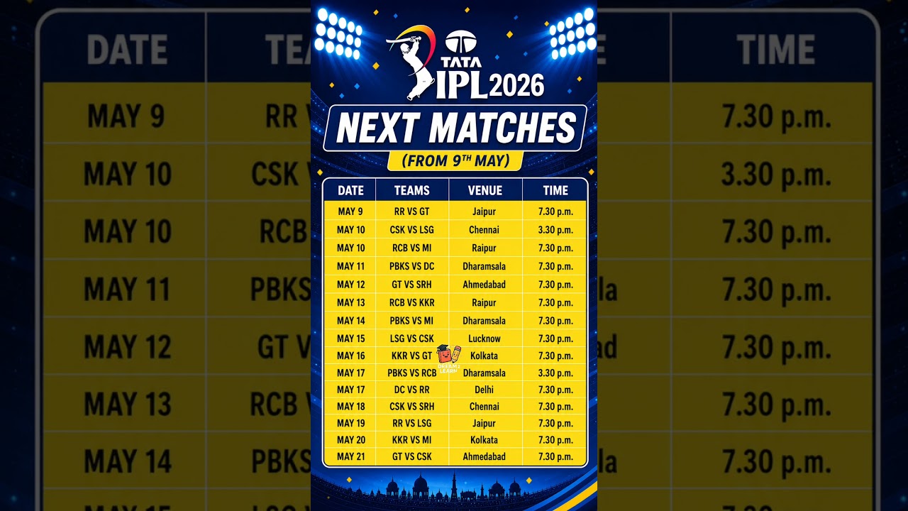 IPL 2026 Schedule/ IPL2026 Upcoming Matches #ipl2026 #ipl #cricket #rcb #rr #csk #shorts #viral