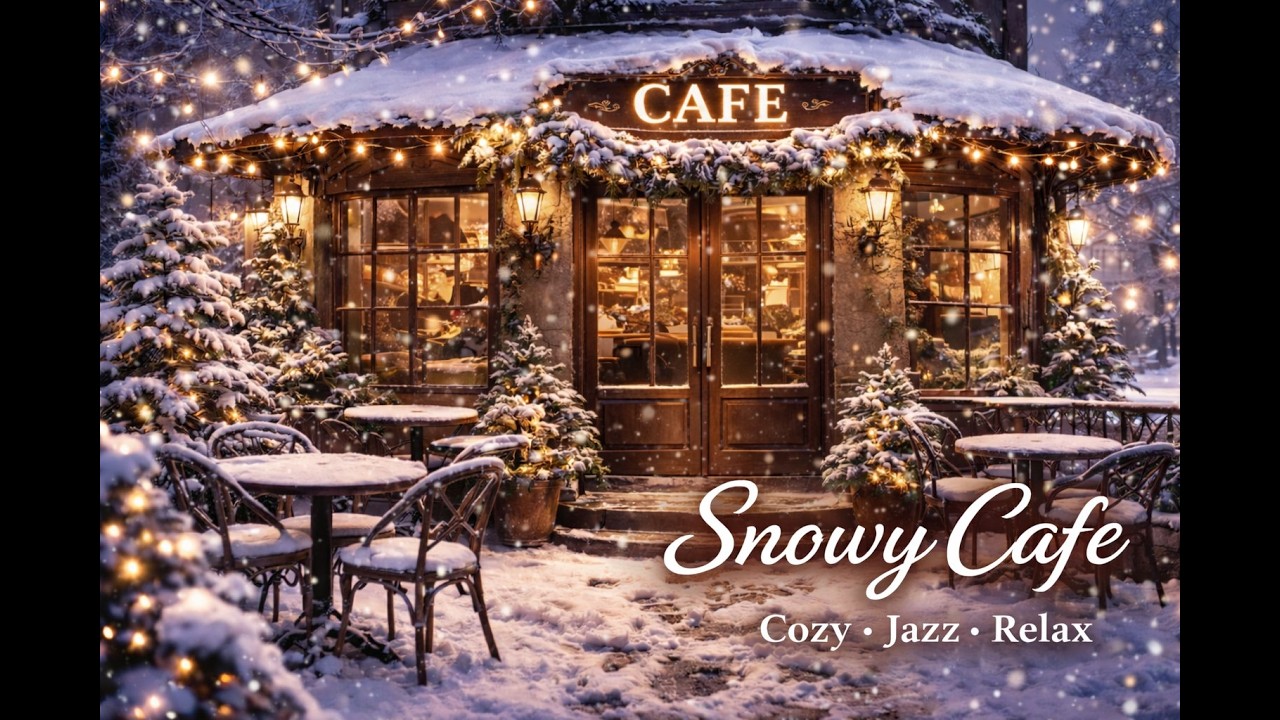 Snowy Cafe Ambience ☕ Soft Jazz & Falling Snow for Relax, Study, Sleep
