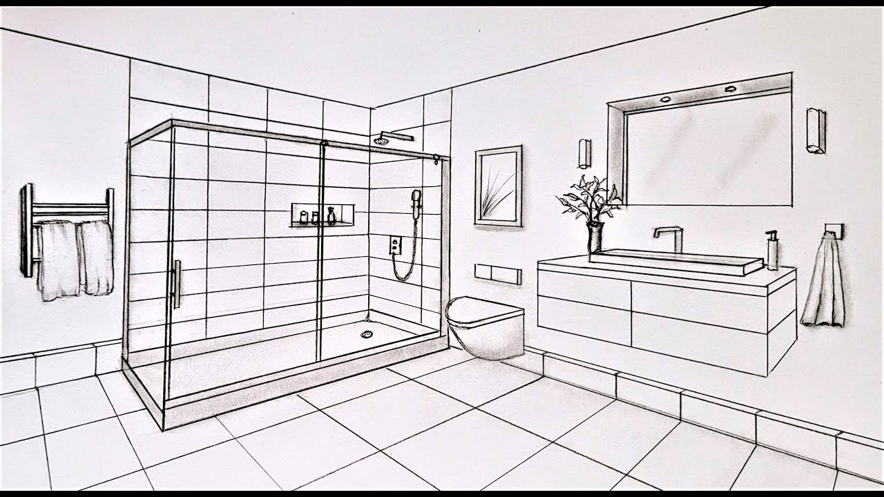 How to draw a bathroom in two point perspective