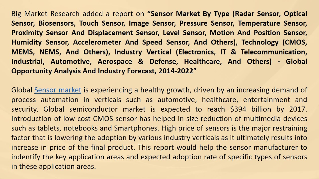 Global Sensor Market &ndash; Opportunities & Forecasts, 2014&ndash;2022