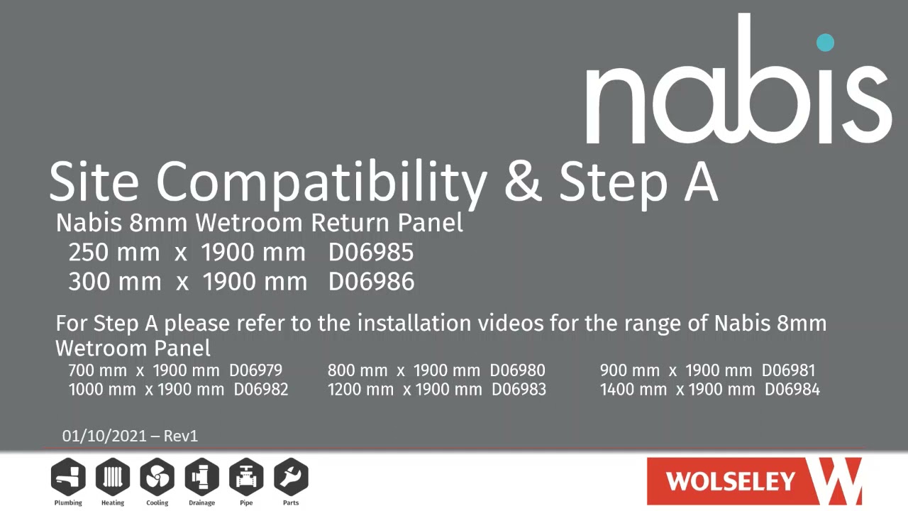 Wolseley, Nabis wet-room panel (return) - Install step 1, Compatibility