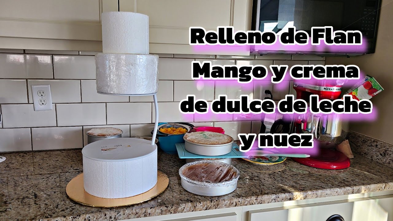 Pastel para AzulCakes Relleno de Flan, Mango y crema de dulce de leche. Primera parte