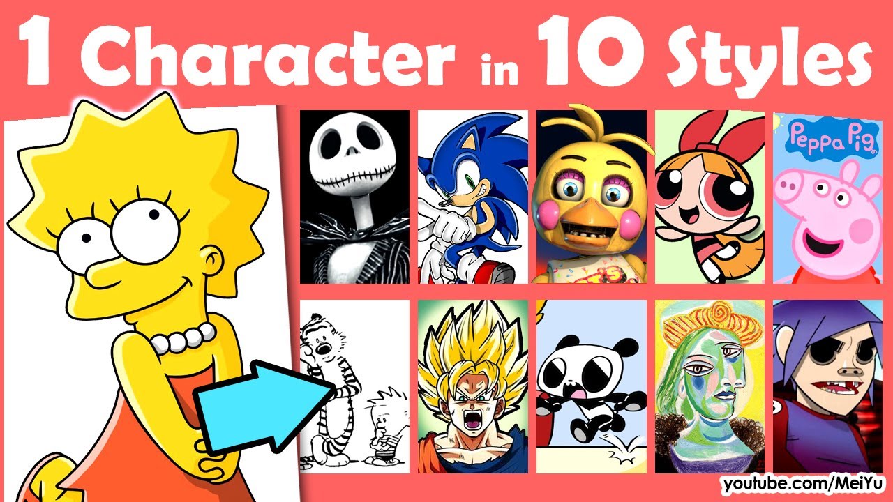 Draw 1 Character in 10 Art Styles Swap Challenge Lisa Simpson | All Mei Yu's 2023 Books, Super Sales