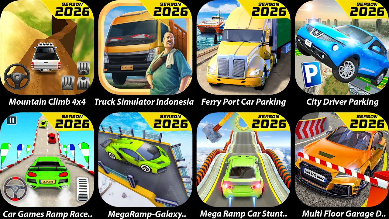 Truck Simulator Indonesia,Mountain Climb 4x4,Car Games Ramp Race,Ferry Port Car Parking,City Driver