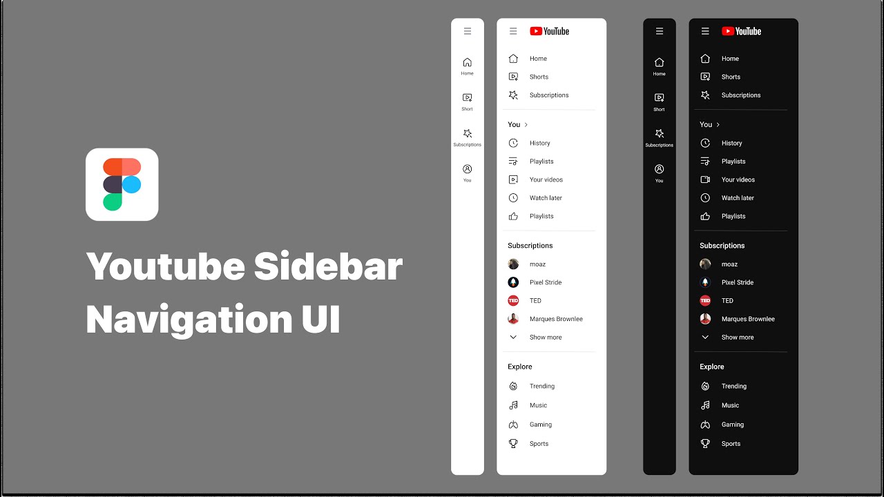 How to Design YouTube Sidebar Navigation UI in Figma | Step-by-Step Guide