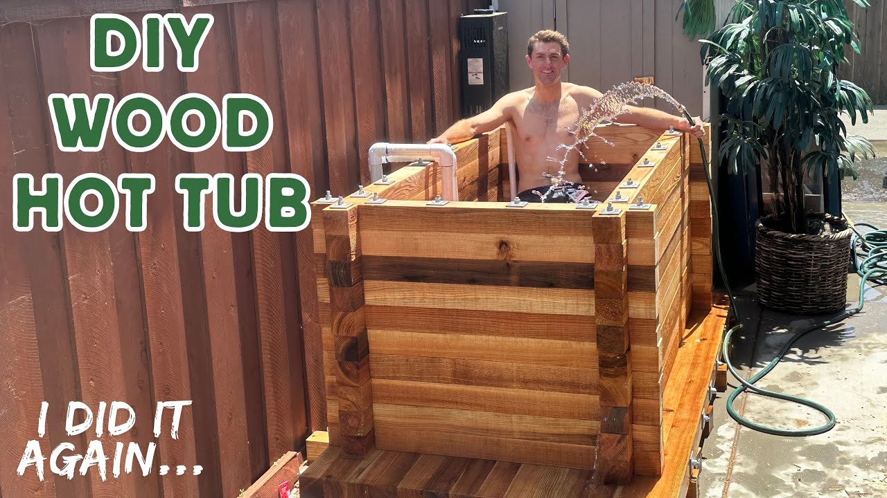 I built the ultimate WOOD hot tub out of 4x4s (log cabin style)