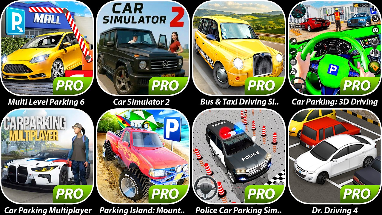 Multi Level Parking 6,Car Simulator 2,Bus & Taxi Driving,Car Parking Multiplayer,Police Car Parking