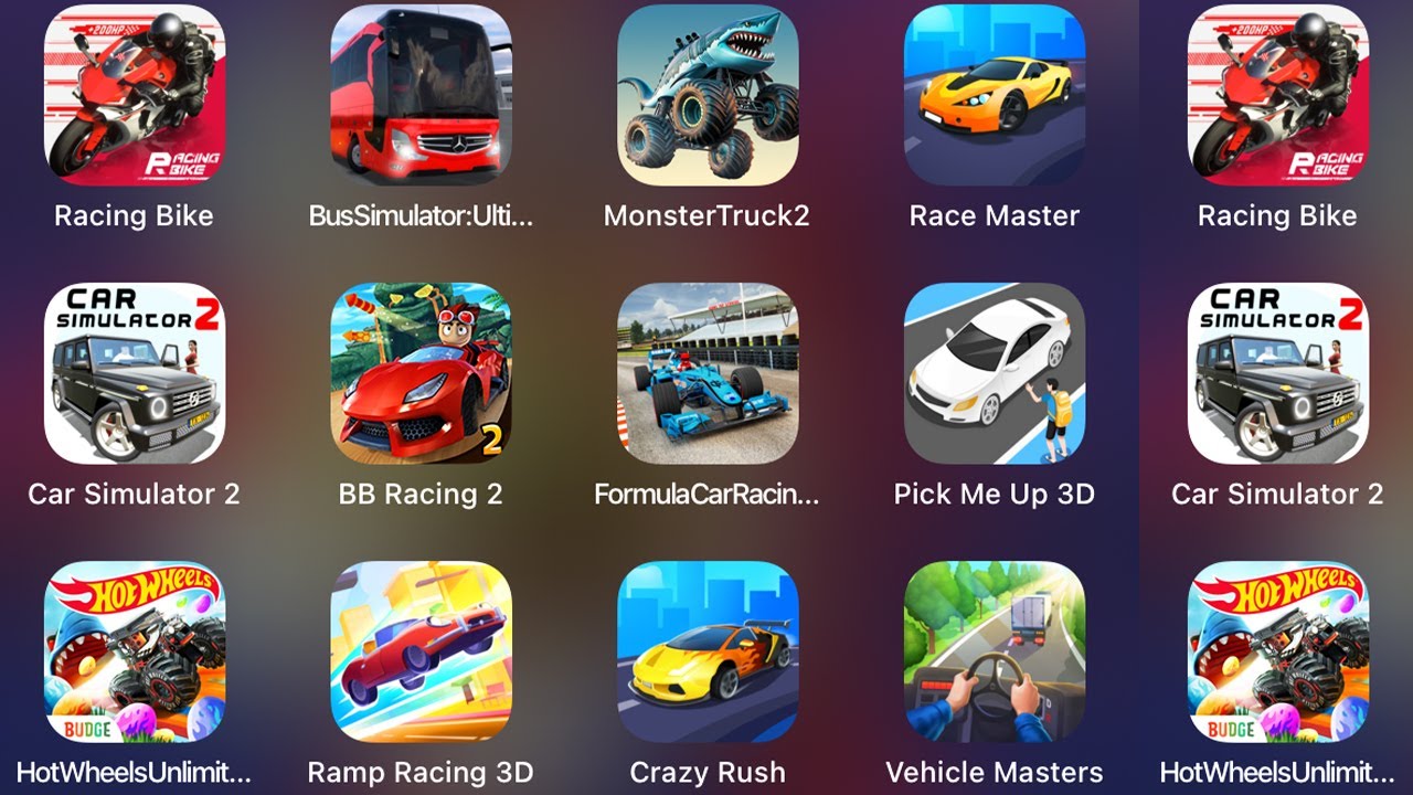Race Master 3D,Bus Simulator,Beach Buggy Racing 2,Car Simulator,Hot Wheels Unlimited,Vehicle Masters