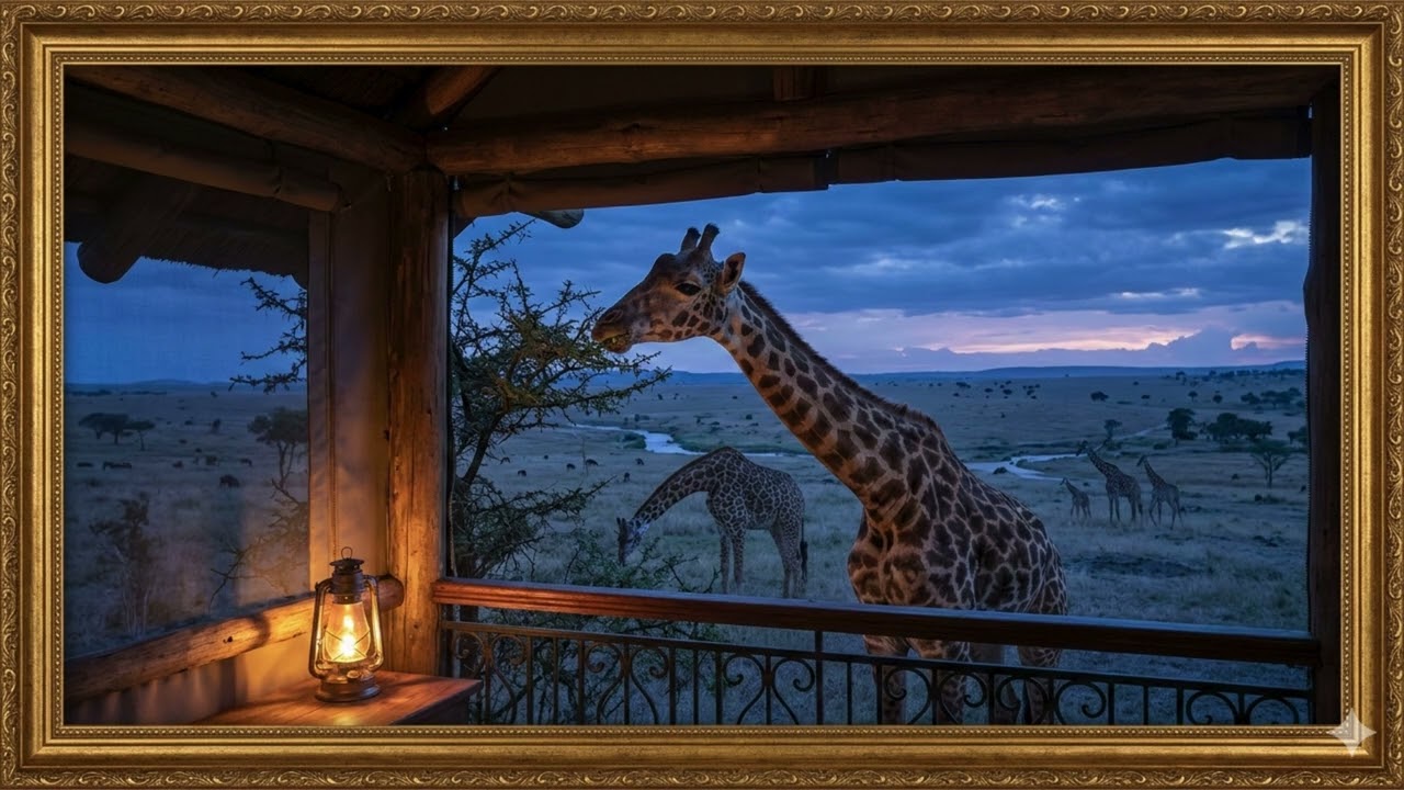 Beautiful giraffes. Picture Africa at dusk. Frame TV Art | screensaver | jirafa जिराफ Arte de TV