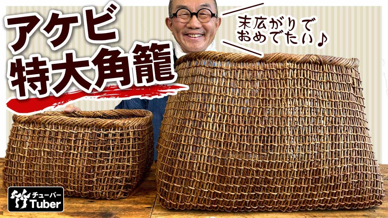 【竹虎】珍しい末広型、国産アケビ特大角籠が編み上がりました