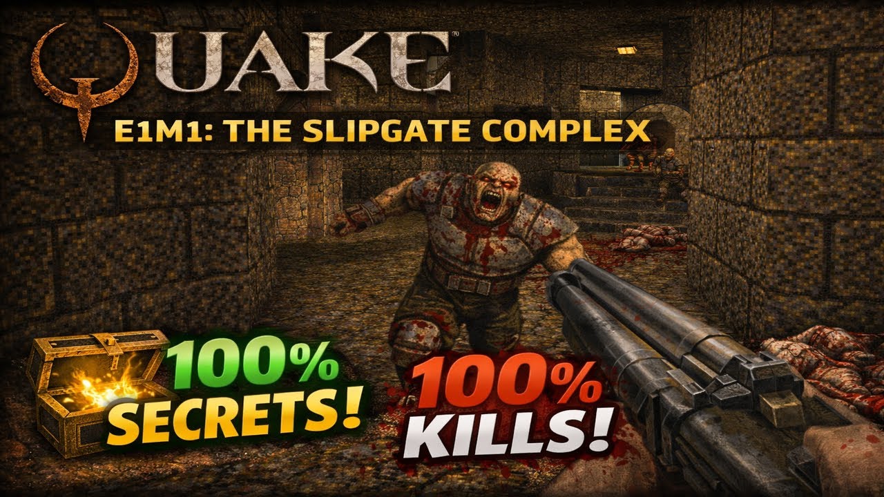 Quake - E1M1 - 100% secrets, 100% kills
