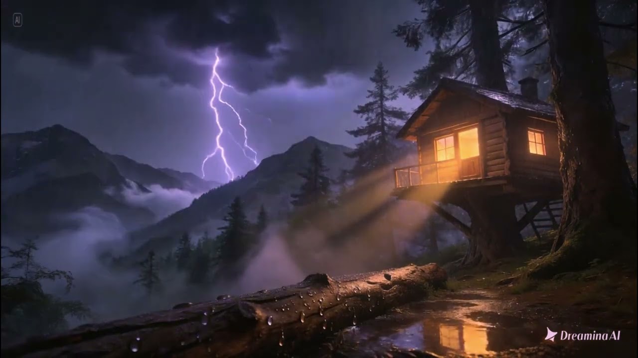 2 Hours of Thunderstorm in a Cozy Mountain Cabin 🌧️⚡