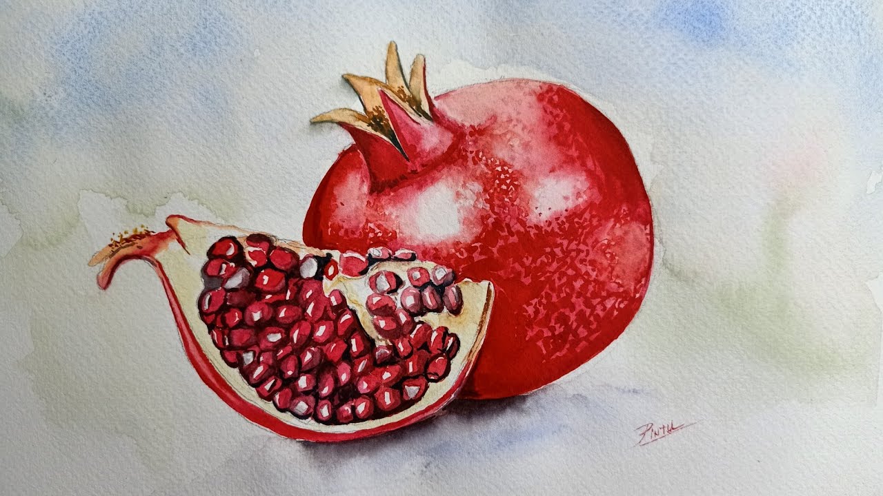 Still life painting | How to draw a pomegranate | Watercolor