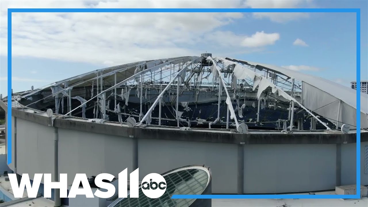 Tropicana Field roof ripped off by Hurricane Milton | DRONE