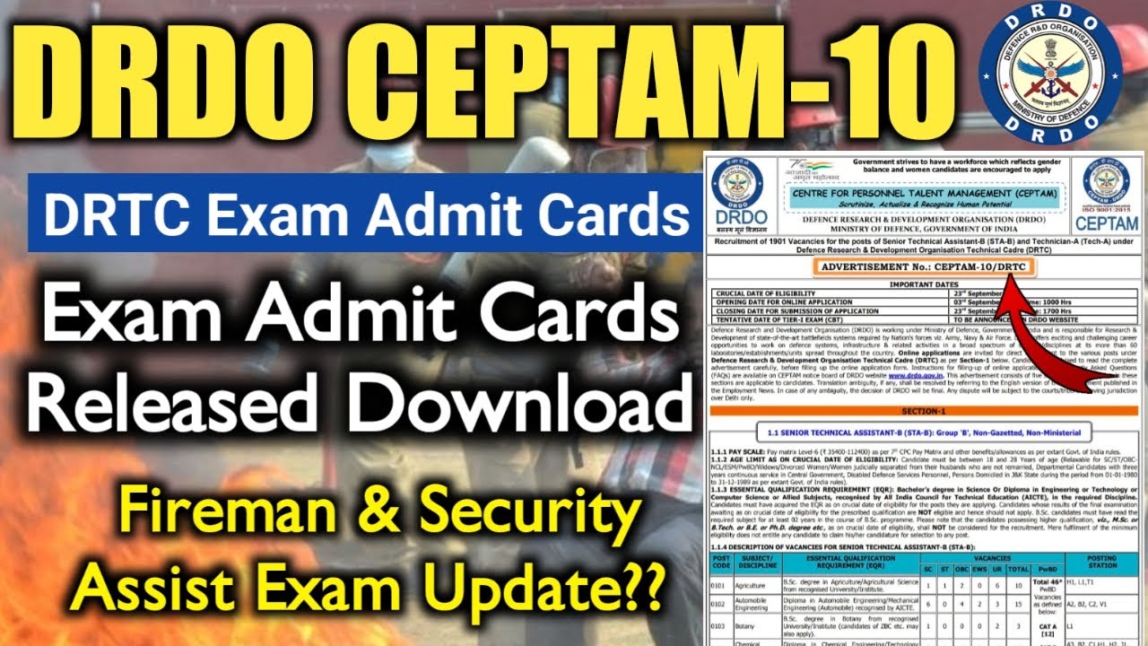 DRDO CEPTAM-10 Exam Admit Cards Download Now 🔥 | Fireman/Security Assistant Exam ? Jobs Adda