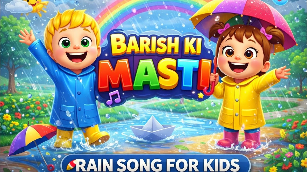 Barish Ki Masti Song for Kids | Rain Song for Children | 3D Cartoon Kids Song ☔🌈