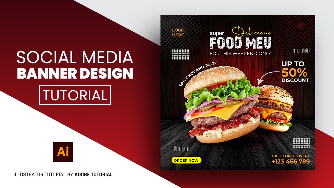 Restaurant Social Media Banner or Food Menu Design |  Illustrator Tutorial | Adobe Tutorial