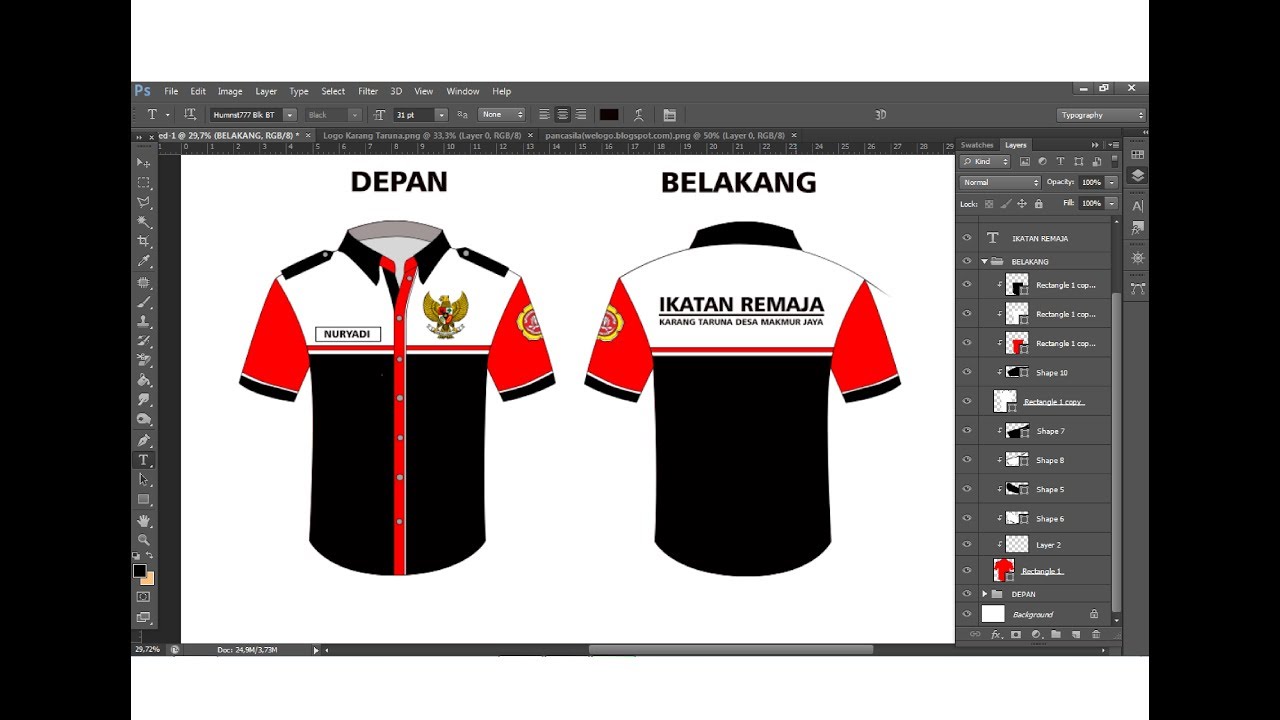 cara membuat desain baju kemeja seragam karang taruna