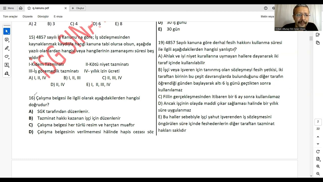 5. No'lu Canlı Ders (İş Kanunu Soru Çözümü)