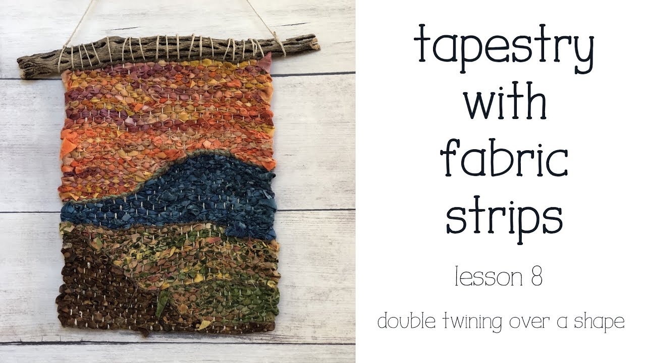 Weave Tapestry with Fabric Strips - How to Double Twine Over a Shape