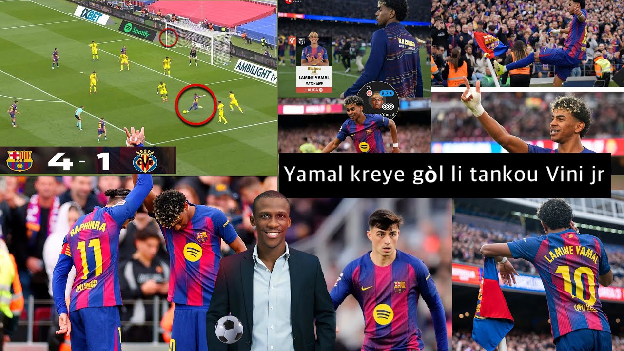 Barcelone 4-1 Villareal, Lamine Yamal triplé, Li kreye goal li tankou Vinicius, Real sou presyon