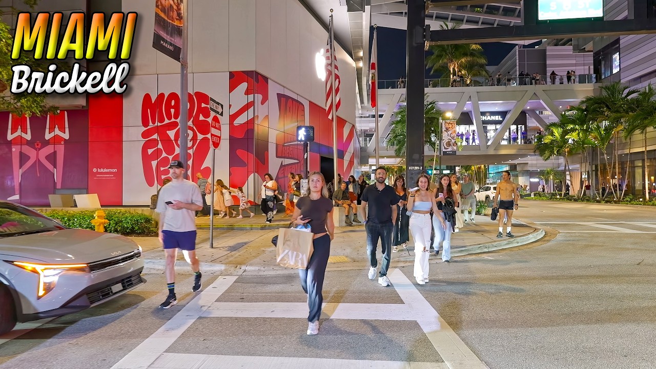 Miami Florida Night Walk in Brickell 4K City Tour