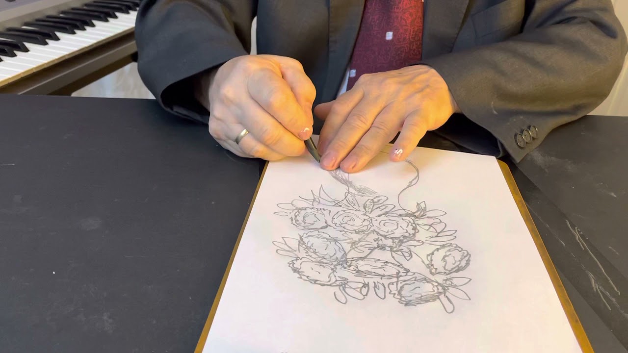 Görmez ressam Eşref armağan . Vazo içindeki çiçekler gölgeli çizim