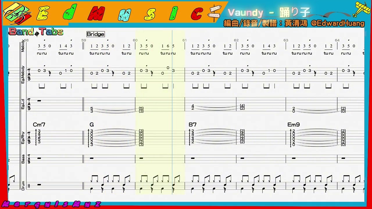 Vaundy - 踊り子 (Odoriko) | Band Tabs No Vocal 樂團 動態譜 去人聲 歌詞