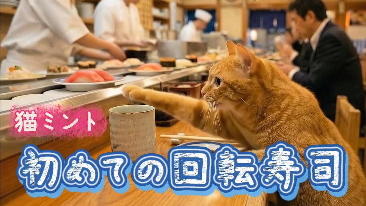 【史上初!?】回転寿司デビューした猫ミントのリアクションが可愛すぎたwwww