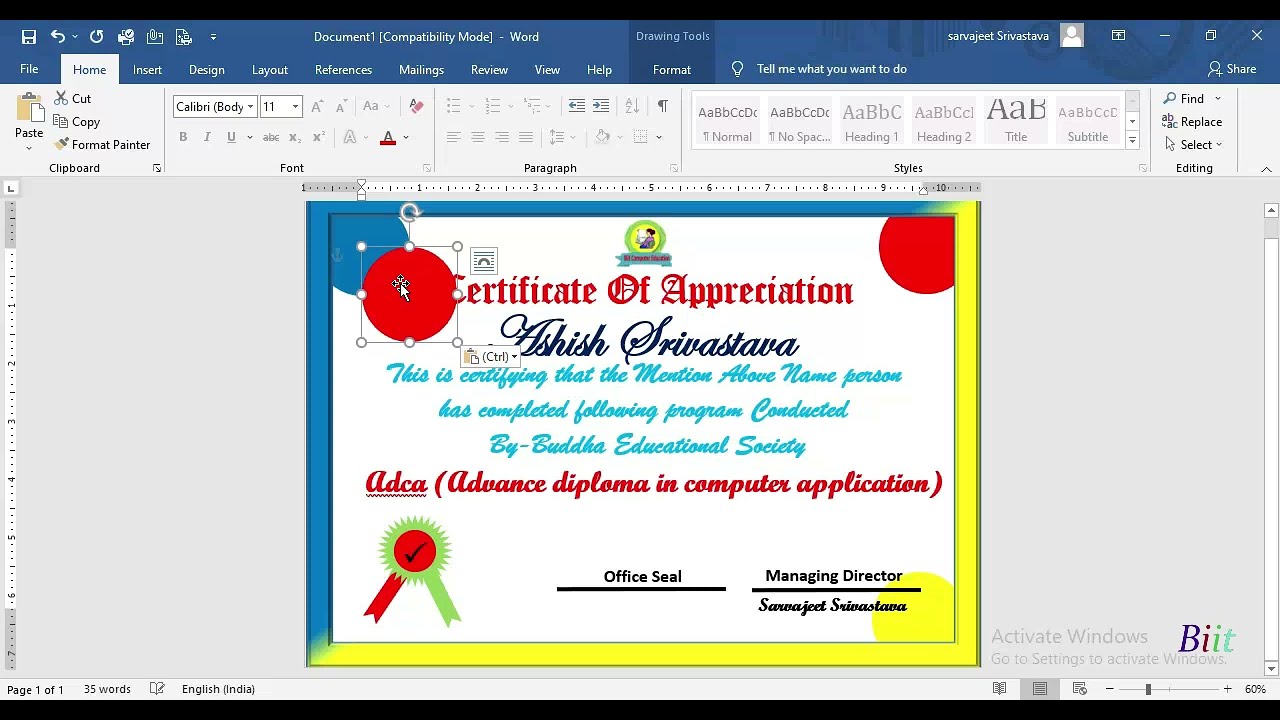 Msword Me certificate kaise design karen.|Certificate Design |Certificate Design Tutorial In Hindi||