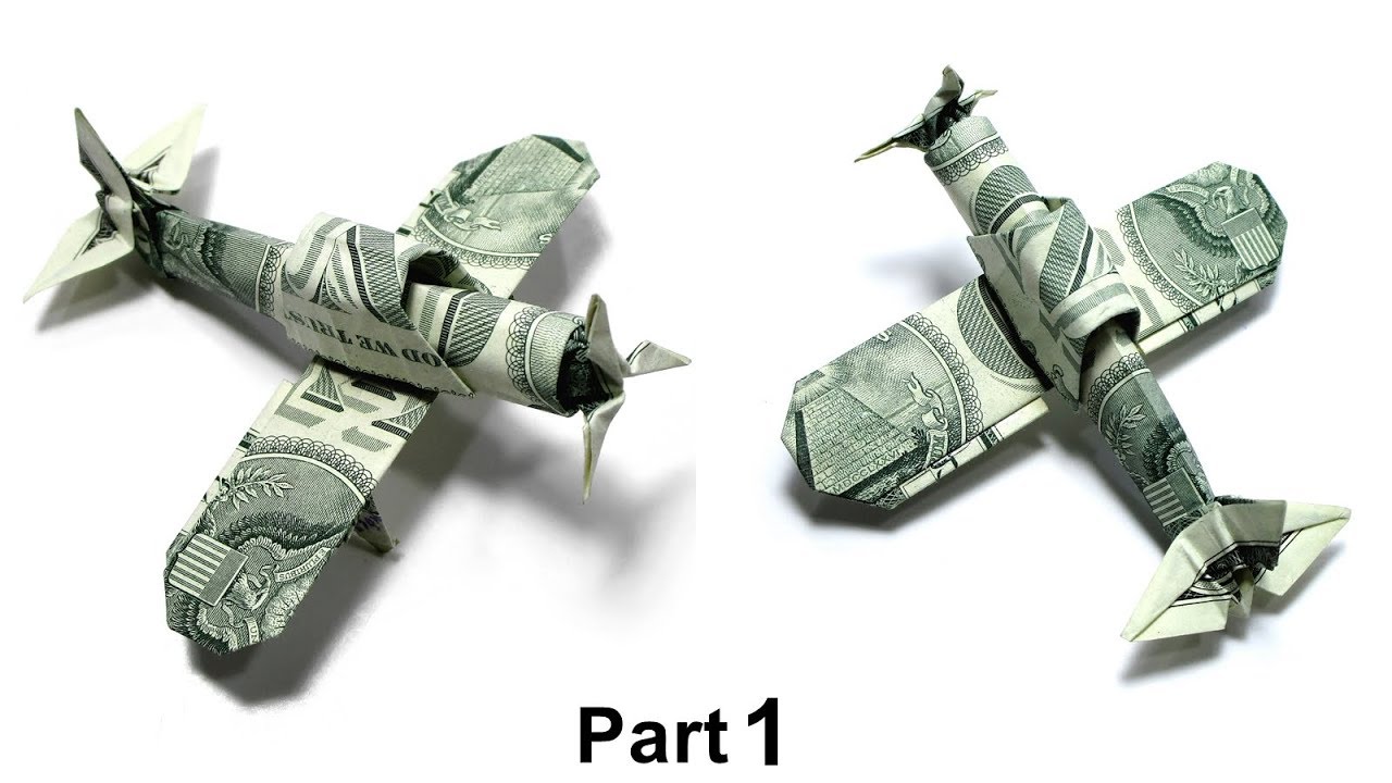Origami dollar Zero Fighter Plane tutorial (Won Park) part 1 折り紙 ゼロ戦闘機  Mitsubishi A6M  $1 billete