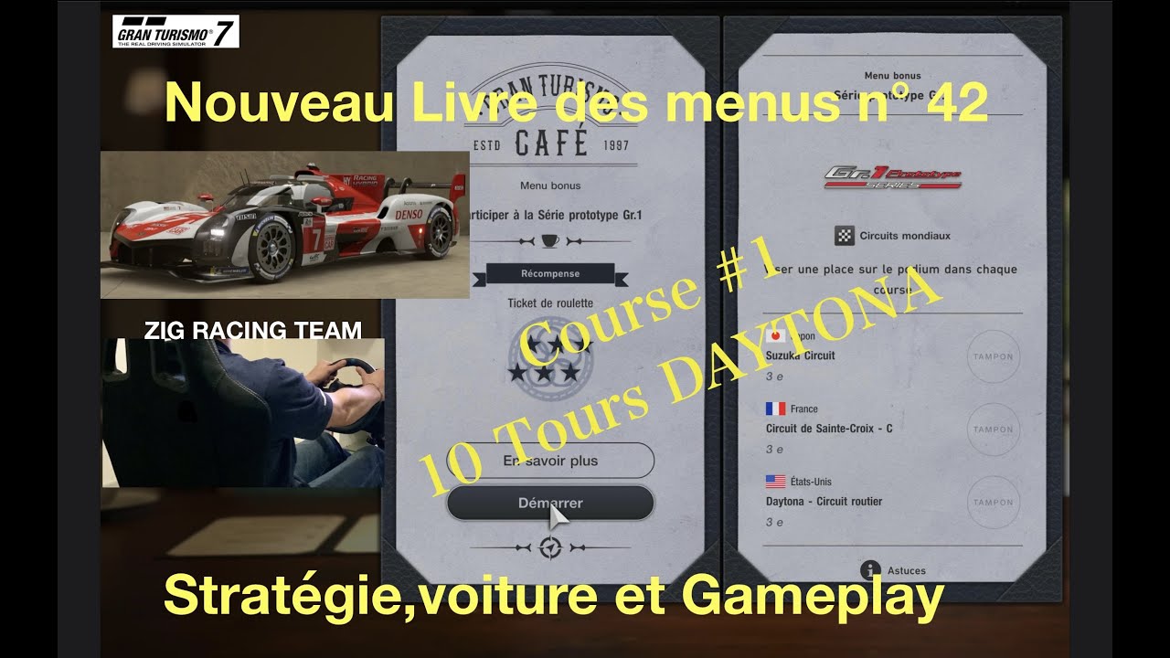 Gran Turismo 7 - Nouveau Livre des Menu n° 42 Prototype Series Guide Course Daytona 10 Tours.