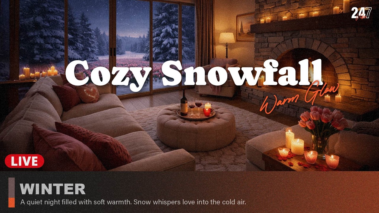 Cozy Valentine Snowfall 🌨️ | 24/7 Winter Ambience Soft Music for Study, Relax & Love (8 Hours)