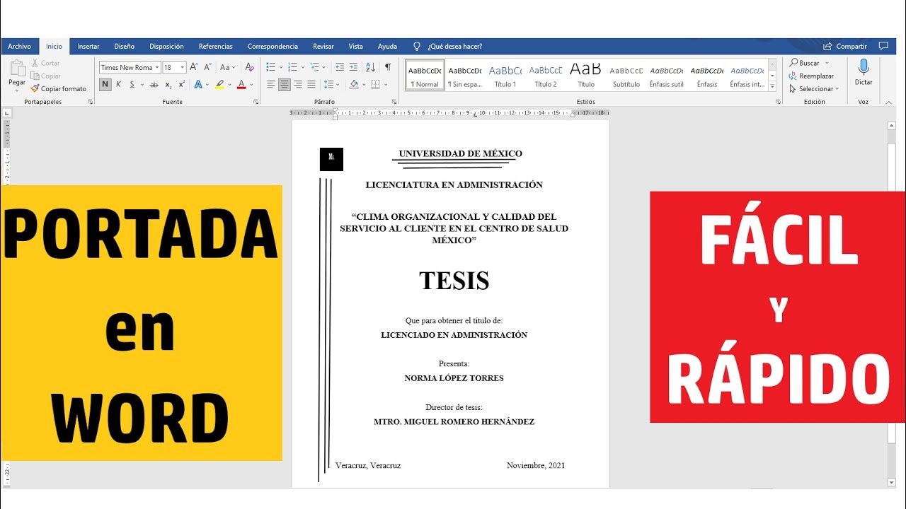 C&Oacute;MO HACER UNA PORTADA EN WORD | PASO A PASO | MUESTRO EJEMPLO