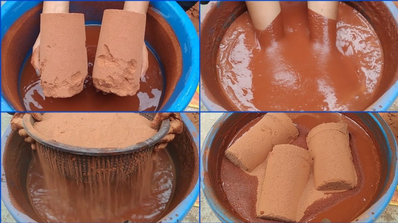 Asmr- Pure Red Dirt| Big Glass Shapes|Dusty|Soft|Mixing|Paste Play|Water Crumbling🤤|