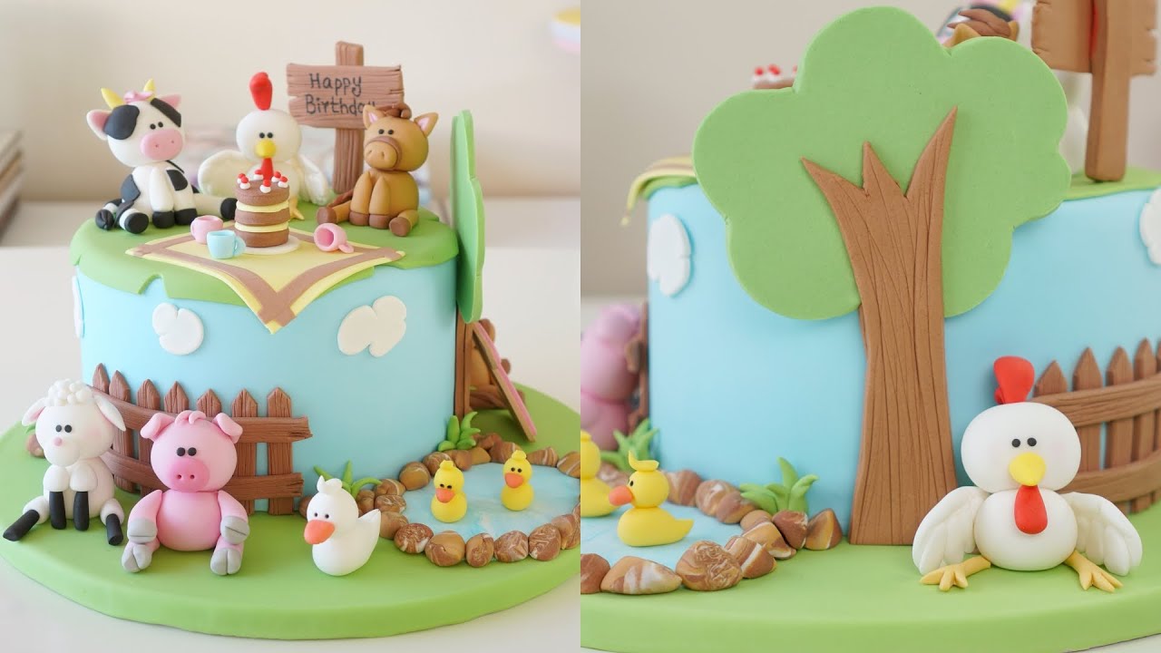 How To Make an Easy Cute Farm Cake With Farm Animals Tutorial