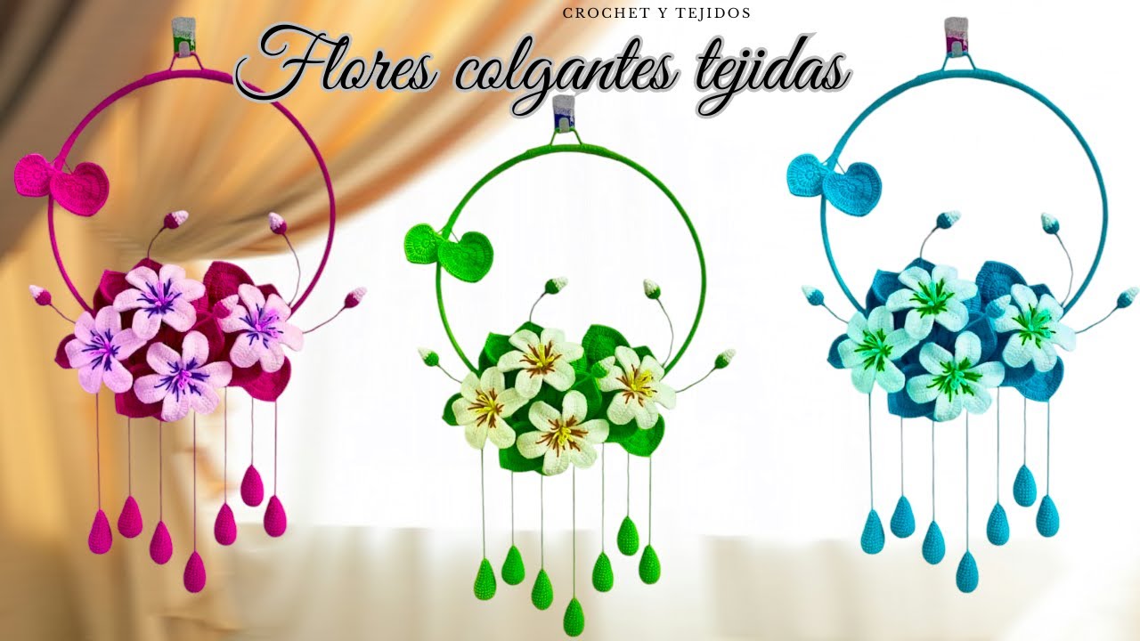 ❤💕💞 Transforma Tu Hogar con estas Flores Colgantes a Crochet! 🌸✨ Tutorial Paso a Paso