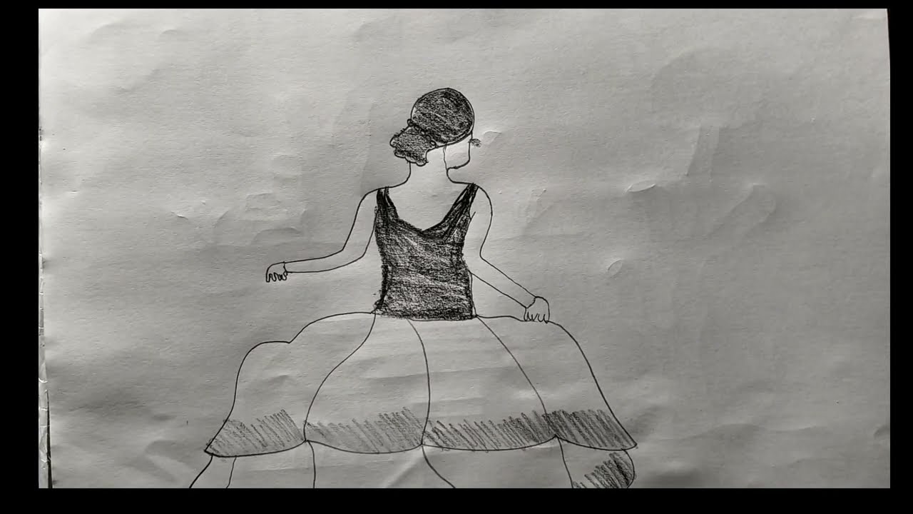 Elegant Girl in Long Gown Pencil Sketch | Simple Fashion Figure Drawing for Beginners