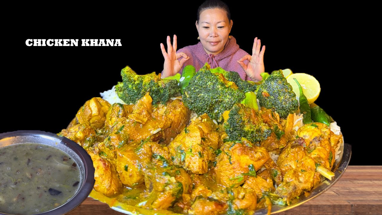 1KG CHICKEN GRAVY || 🥵CHICKEN GRAVY WITH BASMATI 🔥RICE AND SOME BROCOLI | Mukbang Nabina