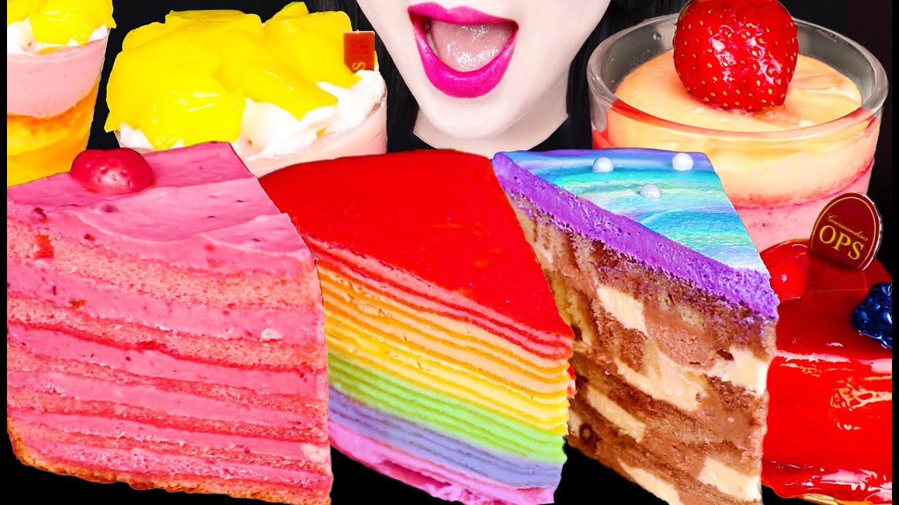 ASMR RAINBOW CREPE CAKE MOUSSE 레인보우 크레이프 케이크 MUKBANG 먹방