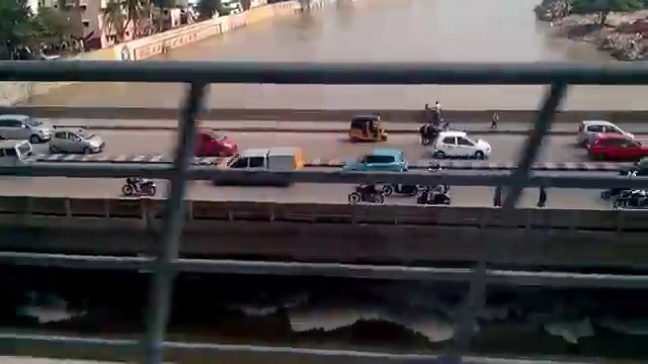 Flooded Adyar river from Chennai Metro