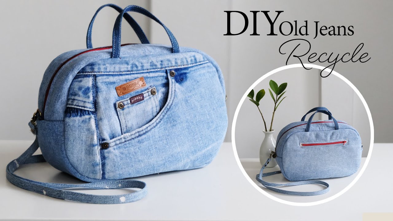 How to sew a zip top crossbody bag from old jeans. sewing tutorial. (ep206)