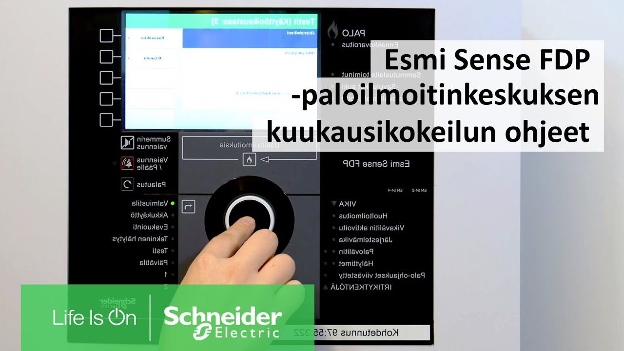 Esmi Sense FDP paloilmoitinkeskuksen kuukausikokeilun ohjeet | Schneider Electric