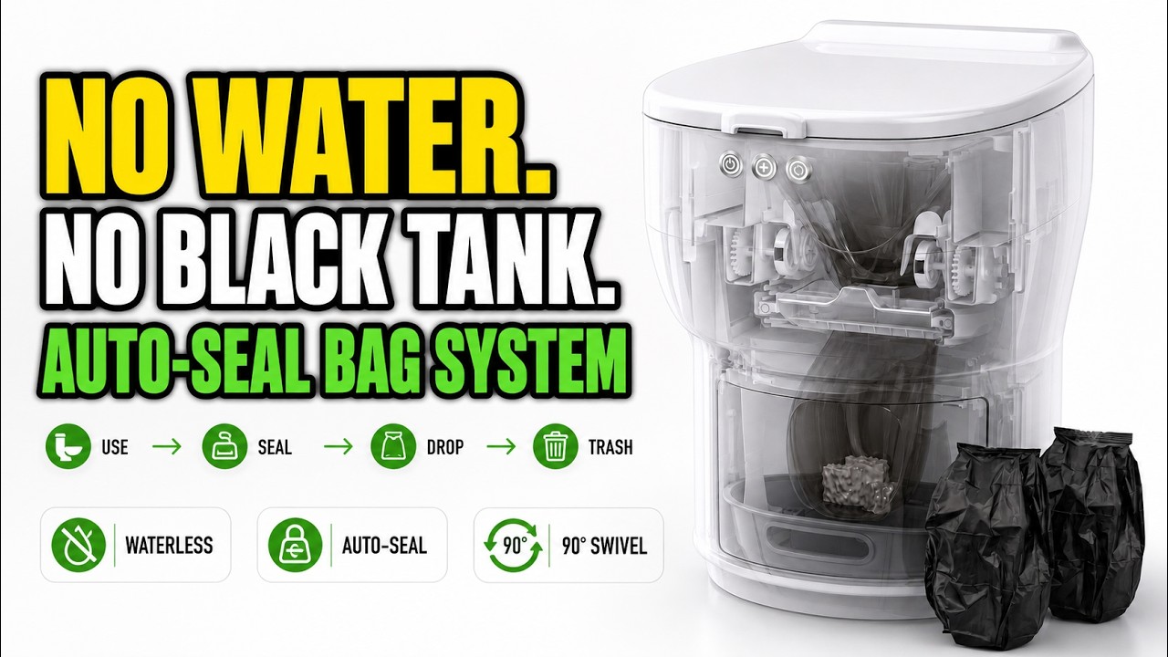 The new concept of a dry-flush, waterless RV off-grid toilet is a game-changer.