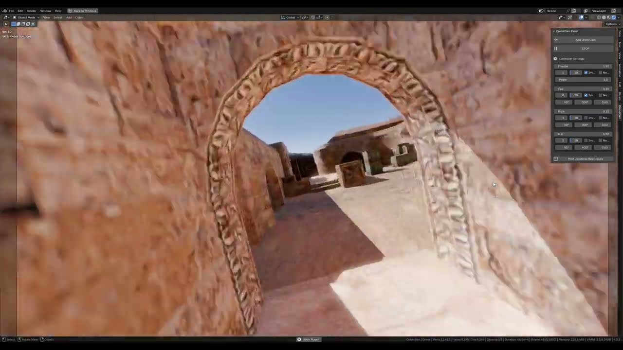 DroneCam - FPV Drone Simulator for Blender - Flight test on dust_2