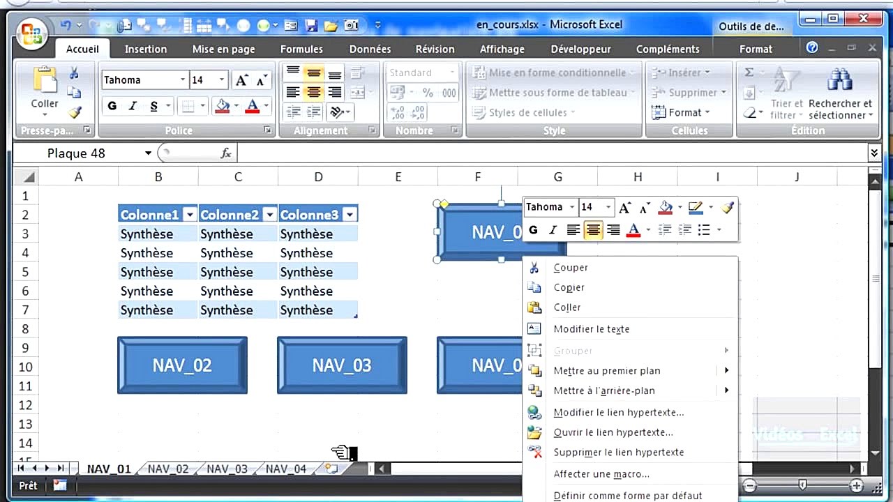 Excel 2007  Création d'un menu de navigation en utilisant des boutons de commande