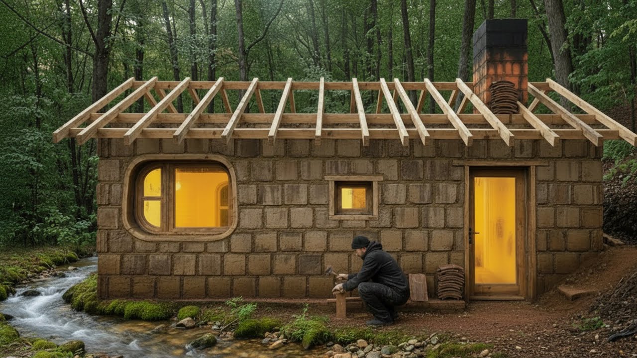 Using Only Primitive Tools, a Young Man Built a Wooden, Mud, and Earth House That Can Last 100 Years