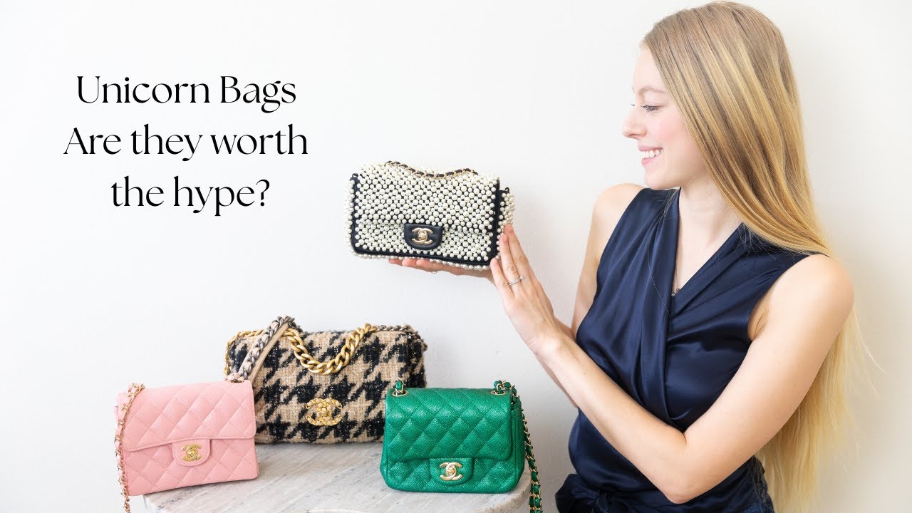 Chanel Unicorn Bags: 19S Pearl Mini Flap, Houndstooth Tweed 19, 18S Emerald Green, 2004 Sakura Pink
